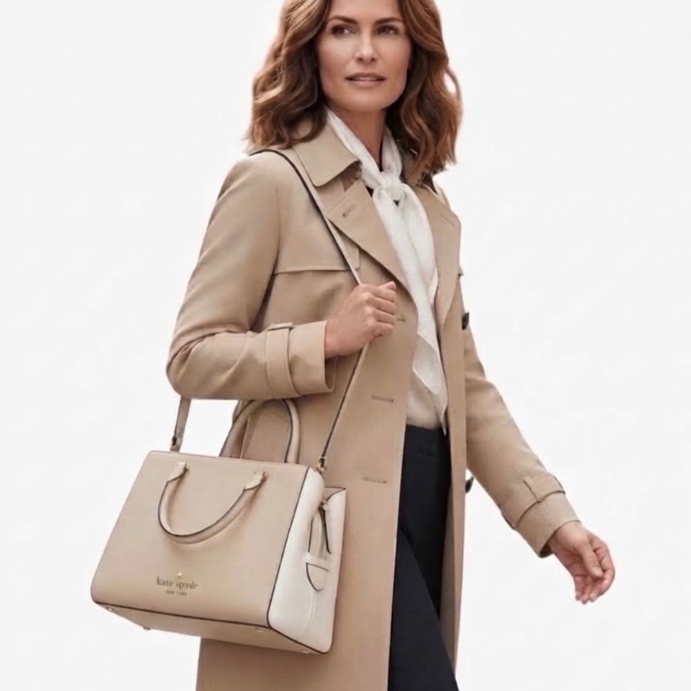 Kate Spade Leila Medium Triple Compartment Satchel Light Sand WKR00326 NWT